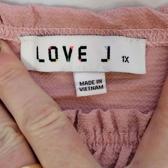 Love J Pink Blush Ruffled Off The Shoulder Smock Hem Blouse 1X - Picture 13 of 17